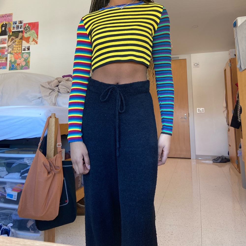 Stripped long sleeve colorful crop top